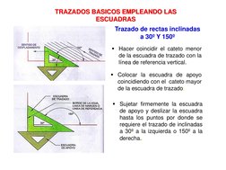 TRAZADOS BASICOS EMPLEANDO LAS 
ESCUADRAS 
Trazado de rectas inclinadas        
a 30º Y 150º 
Hacer coincidir el cateto meno