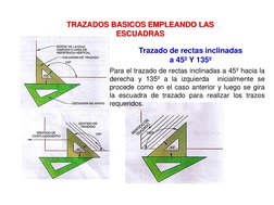 TRAZADOS BASICOS EMPLEANDO LAS 
ESCUADRAS 
Trazado de rectas inclinadas        
a 45º Y 135º 
Para el trazado de rectas incli