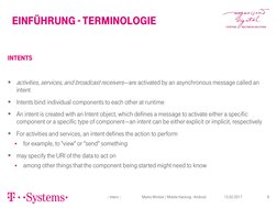 Einführung - Terminologie 
– Intern –                         Marko Winkler / Mobile Hacking - Android 
8 
15.02.2017 
Intent