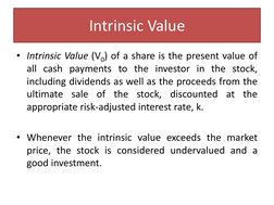 Intrinsic Value
• Intrinsic Value (V0) of a share is the present value of
all cash payments to the investor in the stock,
inc