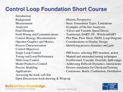 Copyright © 2010 by ISA
Control Loop Foundation Short Course
Introduction
Background 
– Historic Perspective
Measurement 
– B
