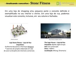 Loja Stone Fitness - Loja de Rua
Arquitetos:
Guilherme Bussamra e Henrique Mingozzi
* exercício de projeto elaborado em sala