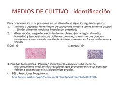 MEDIOS DE CULTIVO : identificación  
Para reconocer los m.o. presentes en un alimento se sigue los siguientes pasos :
1.
Siem