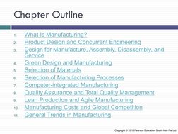 Chapter Outline 
1.
What Is Manufacturing? 
2.
Product Design and Concurrent Engineering 
3.
Design for Manufacture, Assembly