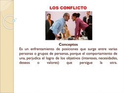 Conceptos
Es un enfrentamiento de posiciones que surge entre varias
personas o grupos de personas, porque el comportamiento d