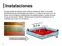 El lugar donde se práctica Judo recibe el nombre de “Dojo” en el suelo 
generalmente hay colchonetas que miden 2 x 1 metros y