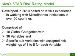 Kiva STAR Risk Rating Model Overview | PDF | Microfinance | Leverage ...