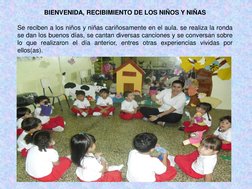BIENVENIDA, RECIBIMIENTO DE LOS NIÑOS Y NIÑAS
Se reciben a los niños y niñas cariñosamente en el aula. se realiza la ronda
se