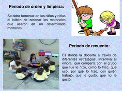 Período de orden y limpieza: 
Se debe fomentar en los niños y niñas
el hábito de ordenar los materiales
que
usaron
en
un
dete