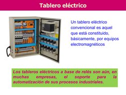 Tablero eléctrico 
Un tablero eléctrico 
convencional es aquel 
que está constituido, 
básicamente, por equipos  
electromagn