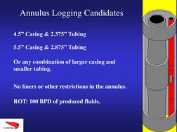 Annulus Logging Candidates
4.5” Casing & 2.375” Tubing
5.5” Casing & 2.875” Tubing
Or any combination of larger casing and 
s