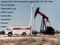 Annulus TRAC-III Production Logging With 7/8” O.D. Tools
Tracer Velocities
Temperature Logs
Collar Locator
Gamma Ray
Capacita