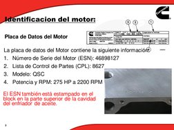 3
Identificacion del motor:
Placa de Datos del Motor
La placa de datos del Motor contiene la siguiente información:
1. Número