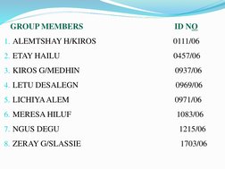 GROUP MEMBERS                                             ID NO
1. ALEMTSHAY H/KIROS                                      011
