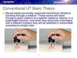 3
Conventional UT Basic Theory 
Sound waves are simply organized mechanical vibrations 
traveling through a medium. These wa