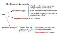 5.2.1. Elementos del municipio.
Son
Término municipal
• Territorio sobre el que  ejerce sus 
competencias el ayuntamiento.
•
