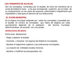 LOS TENIENTES DE ALCALDE.
Son los concejales, nombrados por el alcalde, de entre los miembros de la
Junta de Gobierno local,