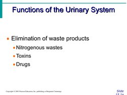 Functions of the Urinary System
Functions of the Urinary System
Slide 
15 1a
Copyright © 2003 Pearson Education, Inc. publish
