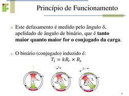 Princípio de Funcionamento
o Este defasamento é medido pelo ângulo , 
apelidado de ângulo de binário, que é tanto 
maior qua