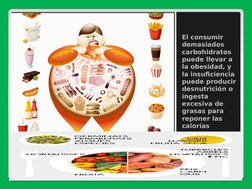El consumir 
demasiados 
carbohidratos 
puede llevar a 
la obesidad, y 
la insuficiencia 
puede producir 
desnutrición o 
ing