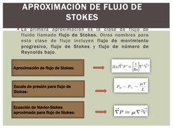 La primera aproximación es la clase de flujo de
fluido llamado flujo de Stokes. Otros nombres para
esta clase de flujo inclu