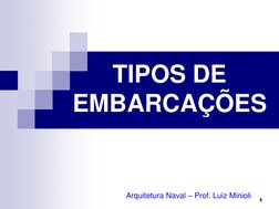 TIPOS DE 
EMBARCAÇÕES 
Arquitetura Naval – Prof. Luiz Minioli 
1 
