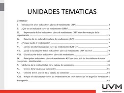 UNIDADES TEMATICAS
Contenido 
I. 
Introducción a los indicadores claves de rendimiento (KPI). ...............................
