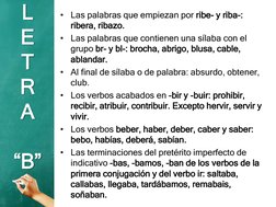 •
Las palabras que empiezan por ribe- y riba-: 
ribera, ribazo.
•
Las palabras que contienen una sílaba con el 
grupo br- y b