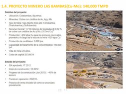 1.4. PROYECTO MINERO LAS BAMBAS(Cu-Mo): 140,000 TMPD 
