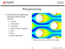 © Fluent Inc. 11/9/2018
A8
Fluids Review
TRN-1998-004
Post-processing
Extract relevant engineering 
data from solution in th