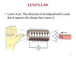 LENZ’S LAW
• Lenz’s Law: The direction of an induced emf is such 
that it opposes the change that causes it.
6
