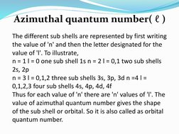 The different sub shells are represented by first writing 
the value of 'n' and then the letter designated for the 
value of