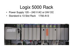 Logix 5000 Rack
• Power Supply 120 – 240 V AC or 24V DC
• Standard is 13 Slot Rack    1756-A13
