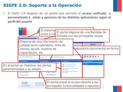 SIGFE 2.0: Soporte a la Operación 
•
El SIGFE 2.0 dispone de un portal que permite el acceso unificado
y
personalizado a vist