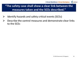 © 2016 Government of Singapore
A Great Workforce A Great Workplace
56

Identify hazards and safety critical events (SCEs)
