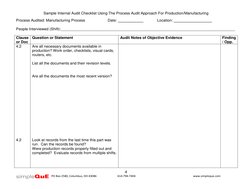 Sample Internal Audit Checklist Using The Process Audit Approach For Production/Manufacturing 
 
4