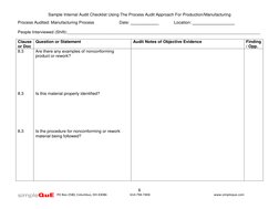 Sample Internal Audit Checklist Using The Process Audit Approach For Production/Manufacturing 
 
6