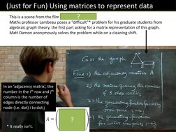 (Just for Fun) Using matrices to represent data
This is a scene from the film Good Will Hunting.
Maths professor Lambeau pose