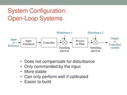 System Configuration: 
Open-Loop Systems
• Does not compensate for disturbance
• Only commanded by the input
• More stable
•
