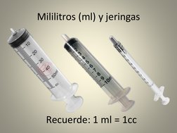 Mililitros (ml) y jeringas
Recuerde: 1 ml = 1cc
