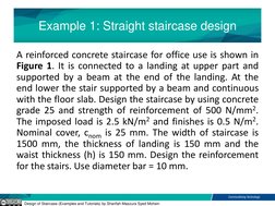 Design of Staircase (Examples and Tutorials) by Sharifah Maszura Syed Mohsin
Example 1: Straight staircase design
A reinforce