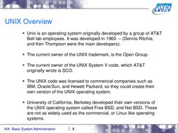 AIX  Basic System Administration
UNIX Overview
Unix is an operating system originally developed by a group of AT&T 
Bell lab