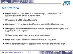 AIX  Basic System Administration
AIX Overview
AIX comes with an LVM, Logical Volume Manager, integrated into the 
operating
