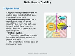 Stability of Feedback Control Systems
6
2. System Poles
• Asymptotically stable system: All 
system poles lie in the left hal