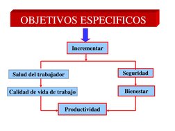 OBJETIVOS ESPECIFICOS 
Incrementar
Salud del trabajador
Calidad de vida de trabajo
Seguridad
Bienestar
Productividad
