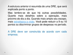 A estrutura anterior é resumida de uma DRE, que será
explicada ponto a ponto.
Mas lembre-se de que há outras possibilidades.
