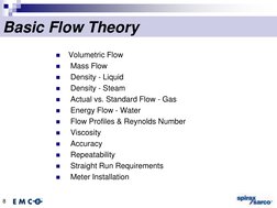 8

Volumetric Flow

Mass Flow

Density - Liquid

Density - Steam

Actual vs. Standard Flow - Gas

Energy Flow - Water

