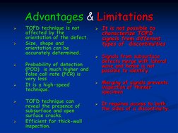 Advantages & Limitations

TOFD technique is not 
affected by the 
orientation of the defect.

Size, shape and 
orientation