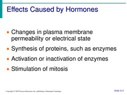 Effects Caused by Hormones
Slide 9.5
Copyright © 2003 Pearson Education, Inc. publishing as Benjamin Cummings
Changes in pla