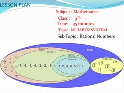 LESSON PLAN 
Subject : Mathematics
Class :    9Th
Time:    35 minutes
Topic: NUMBER SYSTEM
Sub Topic : Rational Numbers
